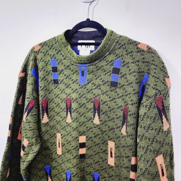 Vintage 90’s Fiii Mens Knit Sweater Green Made in Italy Crewneck Graphic Size L - Picture 5 of 11